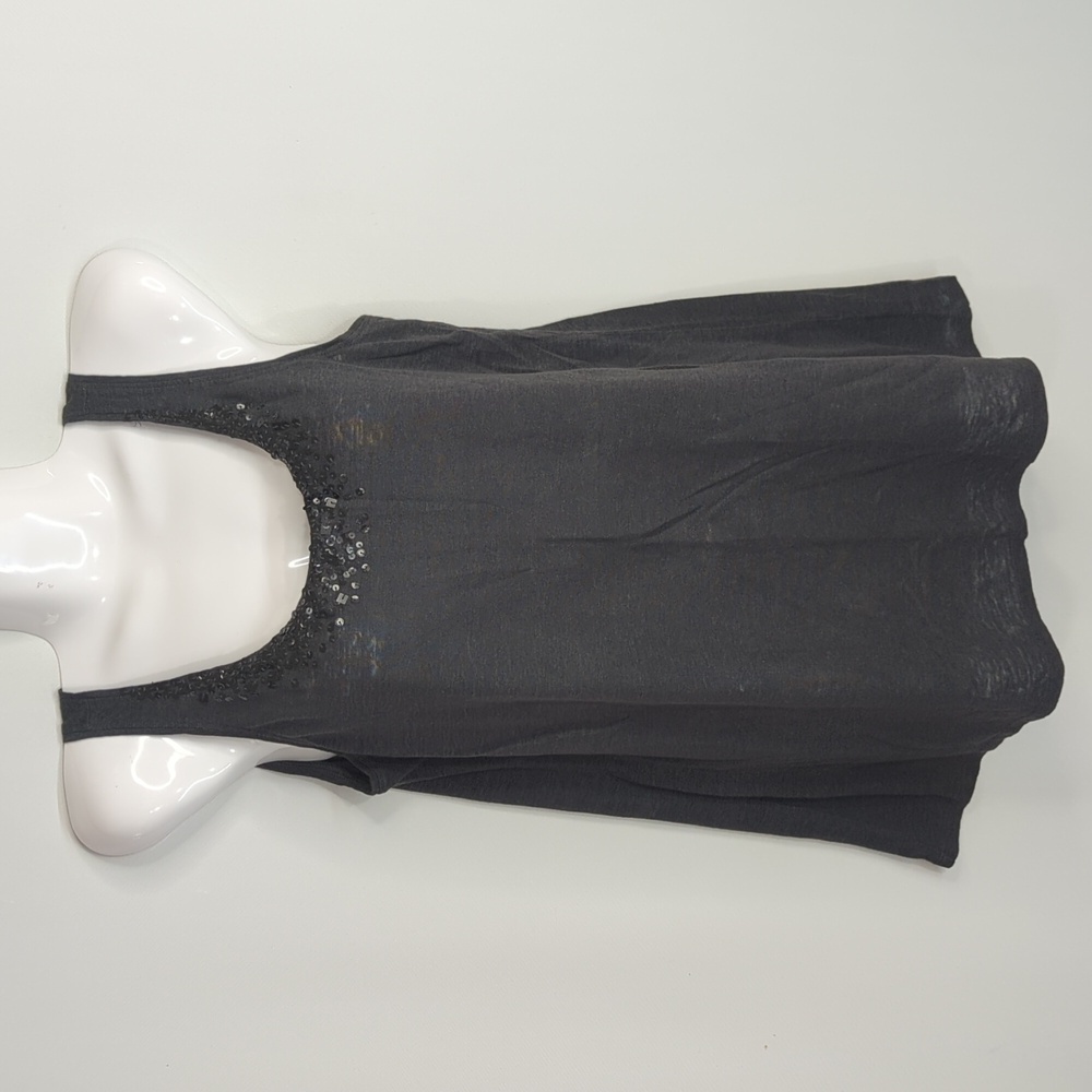 Eileen Fisher‎ Womens Tank Top Linen Dark Gray Sequins Casual Blouse Size XS